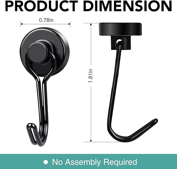 MIKEDE Strong Magnetic Hooks, 40LBS Black Swivel Swing Hooks Heavy Duty, Rare Earth Magnets with for Fridge, Grill Cruise Cabins, Hanging, Kitchen - 28 Pack