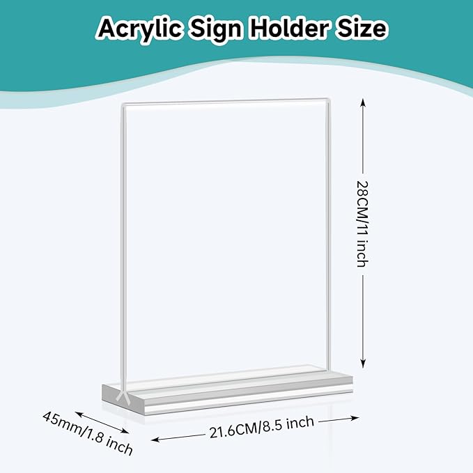 Yeahjiae 3 Pack T-Shaped Acrylic Sign Holder 8.5 x 11, Double Sided Clear Stand for Letter Size Paper, Essential Office Supplies for Menu, Tabletop, Counter & Wall Display, Garage Sale & Picture Frame for Office, Restaurant, Store, Home