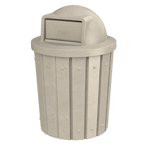 Campus Collection 42 Gallon Slatted Circle 100% Recycled Plastic Commercial Outdoor or Indoor Trash Can with Push Open Dome Lid and Internal Liner | Great for Schools and Businesses - Beige Granite