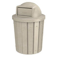 Campus Collection 42 Gallon Slatted Circle 100% Recycled Plastic Commercial Outdoor or Indoor Trash Can with Push Open Dome Lid and Internal Liner | Great for Schools and Businesses - Beige Granite