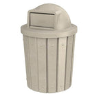 Campus Collection 42 Gallon Slatted Circle 100% Recycled Plastic Commercial Outdoor or Indoor Trash Can with Push Open Dome Lid and Internal Liner | Great for Schools and Businesses - Beige Granite