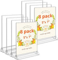 Smarpau Acrylic Sign Holder 5x7, 8 Pack Double-Sided Picture Frames Display Stand, Clear Table Number Holders, Plastic Menu Flyer Photo Holders for Office Store Restaurant
