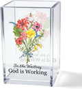 Vgrti in The Waiting God is Working Acrylic Cosmetic Bible Verse Pencil Pen Holder Cup, Floral Christian Desk Organizer Accessories for Home Office Decor, Christian Faith Gifts for Women Girl Coworker