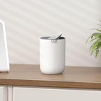 EKO Fandy 0.58 Gal/2.2L Mini Trash Can with Lid, Swing-Top Desktop Trash Can for Bathroom, Countertop, Vanity, Desk or Office, Small Garbage Bin (White)