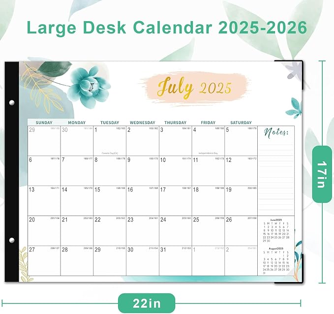 Desk Calendar 2025-2026 - 18 Months Desktop Calendar From July 2025 to December 2026, 22" X 17" Large Desk Calendar 2025-2026 Perfect for Planning and Organizing In Your Home, School or Office
