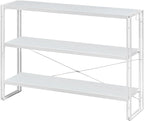 HCHQHS Bookshelf, 3-Tier Industrial Bookcase, White Open Book Shelf, Freestanding Horizontal Bookshelves with Metal Frame