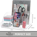 My Space Organizers Clear Acrylic Desk Oganizer, 9 Compartments, Office Supplies and Desk Accessories Organizer, Home Decor Desktop Organizer (Clear)