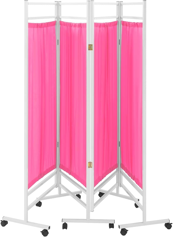 Medical Privacy Screens, Waterproof Nylon Fabric, 78.7 * 70.9 in Foldable Rolling Medical Privacy Screen with Silent Wheels, Suit for Hospitals, Clinics, and Nursing Homes (Pink, 4 Panels)