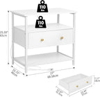 Edbuosy 27 Inch Wide Night Stand with Charging Station, Wood Nightstand with Open Shelf, Large Drawer Bedside Table for Living Room/Bedroom/Office (White)
