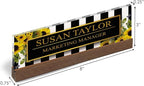Artblox Office Personalized Name Plate for Desk with Business Card Holder On Clear Acrylic Glass Sunflower Flowers Design Custom Desk Name Plate with Your Name and Credentials Customized Gift