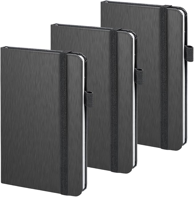 ONAVIA A6 Pocket Notebook Lined Journals, Small Journaling Notebooks, 160 Pages Hardcover Mini Notepad for Writing, Work, School and Note Taking with Pen Holder, 3.5" x 5.7", 3 Pack (Black)