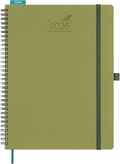 BEZEND 2026 Planner Weekly and Monthly (8.5" x 11" Spiral) Daily Calendar with Hourly Timeslots & Tab (Jan-Dec) Note & Expenses, Pen Holder, Inner Pocket, Vegan Leather Softcover - Kiwi