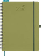 BEZEND 2026 Planner Weekly and Monthly (8.5" x 11" Spiral) Daily Calendar with Hourly Timeslots & Tab (Jan-Dec) Note & Expenses, Pen Holder, Inner Pocket, Vegan Leather Softcover - Kiwi