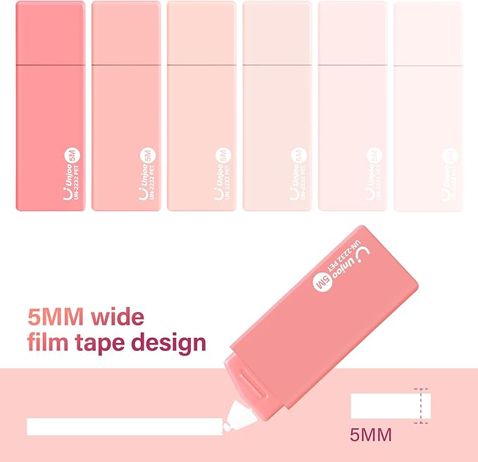 Unjoo White Correction Tape, Easy To Use Cute Applicator for Instant Corrections, For school, Office Workers (Gradient Pink, 5M/196" x 0.2",12pack)