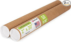 2" x 20" Reinforced Kraft Paper Mailing Tubes, Pack of 2 Tubes with 2 Caps Each – USPS Approved Poster Tube – Made in USA Cardboard Tube for Shipping and Storing Posters, Prints, Artwork, or Documents