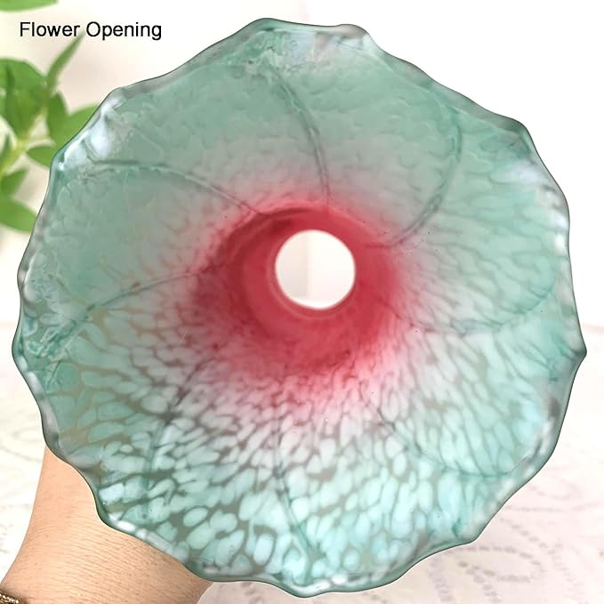 Bieye LS70 Lily Flower Blown Glass Lampshade (Red Cyan, Opening I.D. 1.26" x O.D. 1.5")