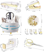 Gawsey Desk Organizers and Accessories Set with 360-Degree Rotating Pen Holder, Acrylic Stapler, Tape Holder, Staple Remover, Binder/Paper Clips Kit, Scissor and 1 Box of Staples