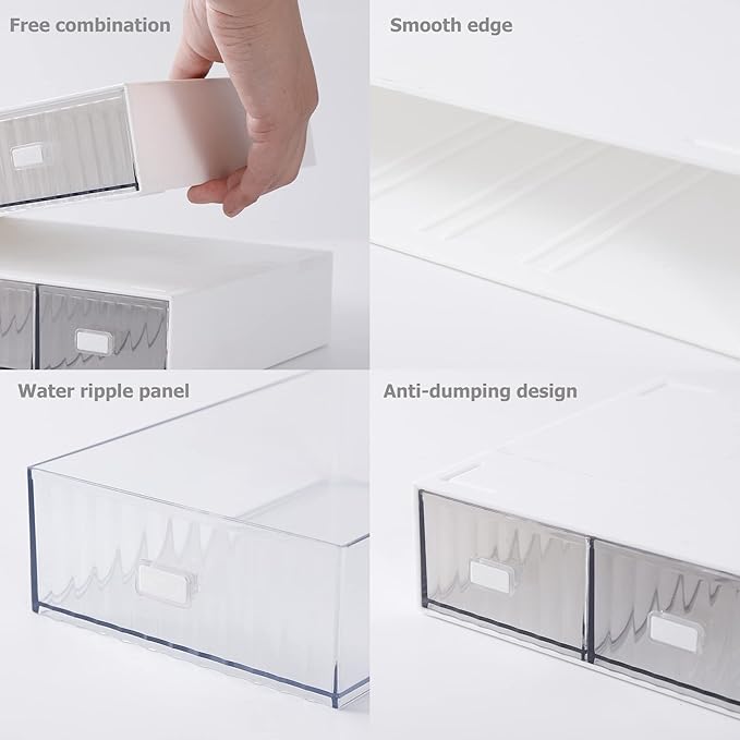 Ykpokir Desktop Organizer with Drawers Stackable Storage Stackable Drawers 3 Tier White Desk Storage Organizers, Plastic Makeup Storage Accessories