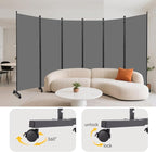 Room Divider (6 Panel) Wall Divider for Room Separation, 132 inch Wide Portable Privacy Screens W/Wheels, Metal Frame Freestanding Room Separators 5.6FT Room Partitions and Dividers