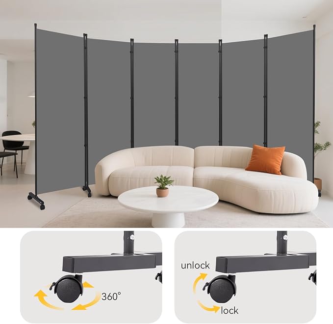 Room Divider (6 Panel) Wall Divider for Room Separation, 132 inch Wide Portable Privacy Screens W/Wheels, Metal Frame Freestanding Room Separators 5.6FT Room Partitions and Dividers