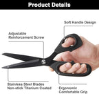 Zicolu 10 inch Black Office Scissors All Purpose, Sewing Scissors for Fabric Cutting, Sharp Titanium Coated Blade, Comfort Grip Soft Handles for Diy Craft, Paper, Art, School, Home