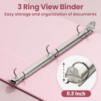 SUNEE 3 Ring Binder 1/2 Inch 1 Pack, Clear View Binder Three Ring PVC-Free (Fit 8.5x11 Inches) for School or Office Supplies, Pink
