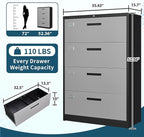 MIIIKO 4 Drawer Lateral Filing Cabinet with Lock, Metal File Cabinet 35.4" Wide, Home Office Locking Filing Cabinets for Legal Letter File Folders…