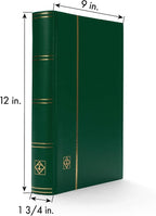 LIGHTHOUSE – “BASIC” Hard Cover Stockbook for Stamps - 64 White Cardstock 9”x12” (A4) Pages with Glassine Strips and Double Linen Hinges - Green
