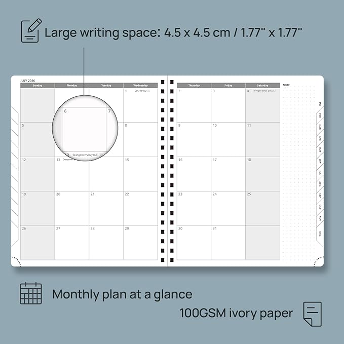 POPRUN 2026 Weekly and Monthly Planner Calendar, January 2026 - December 2026,Large 8.5'' x 10.5'' Spiral Bound Appointment Book, Includes Monthly Tabs, Inner Pocket,Soft Cover - Pacific Green