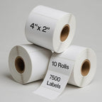 4" x 2" Direct Thermal Labels Roll, 10 Rolls (7,500 Labels),Compatible with Zebra,Rollo, MUNBYN,POLONO & IDPRT Label Printer, Strong Adhesive Perforated Label Rolls for Packages,Barcodes & Office Use