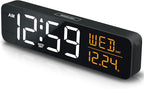 Peakeep Large Display Digital Alarm Clock for Bedrooms, Date Day of Week Desk Table Clocks for Living Room Office, Dimmable 5 Dimmers Plug in Electric Clock, Auto DST