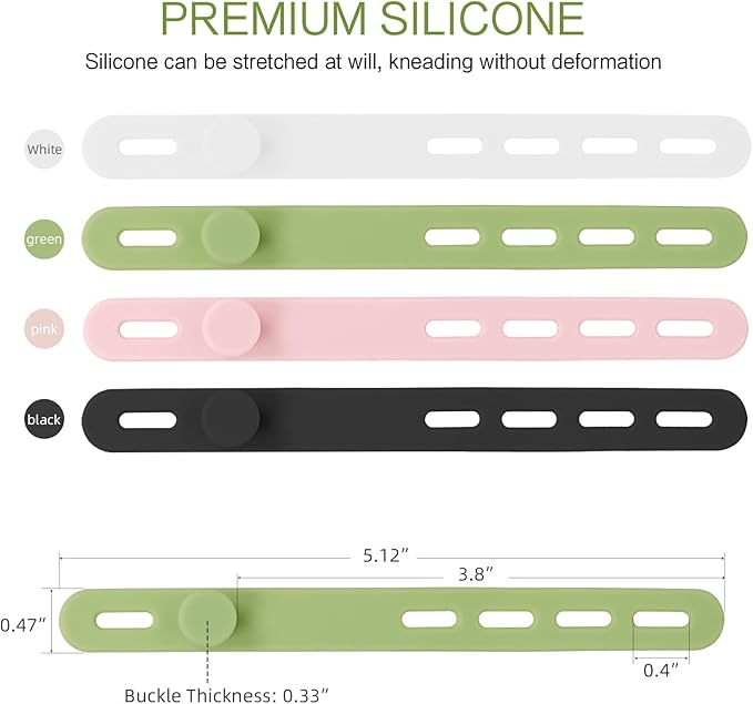 Donruby 24Pcs Silicone Cable Ties - Reusable & Washable with Locking Buckles, Adjustable Fastening Cable Management Straps, Multi-Purpose High Elasticity Cord Organizer (4 Colors)