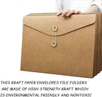 10pcs A4 Kraft Paper Envelopes Portfolio Foolscap File Folders Document Folder with String Fastener Closure Wallet Pockets File Bags Storage Pouch Paperwork Organizer Bag for Office School Home