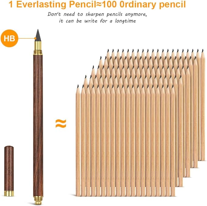 HOTUT Inkless Pencil,3pcs Everlasting Pencil Wooden Infinity Pencils Wood-Cased Graphite Reusable for Writing Drawing Students Home Office School Supplies