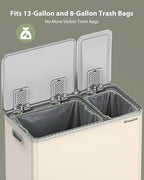 Dual Trash and Recycling Bins for Kitchen, 13.2 + 5.2 Gal (50+20L) Stainless Steel Trash and Recycle Bin Combo with Soft-Close Lid, Large Garbage Cans for Kitchen Home with 2 Magnets Sticker, Apricot