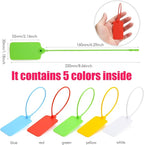 100 Blank Plastic Tags for Labeling Waterproof Hanging Labels Writable Tags Seal Plastic Marking Label for Clothes Bags Keys Inventory with One Marker Pen (Mixed 5 Color)