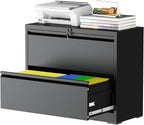 mysteeldepot 2 Drawer Lateral File Cabinet with Lock, File Cabinet, Metal Lateral Filing Cabinets for Home Office, File Storage Cabinet for Legal/Letter/A4 Documents, Assembly Required (Black, 35'W)