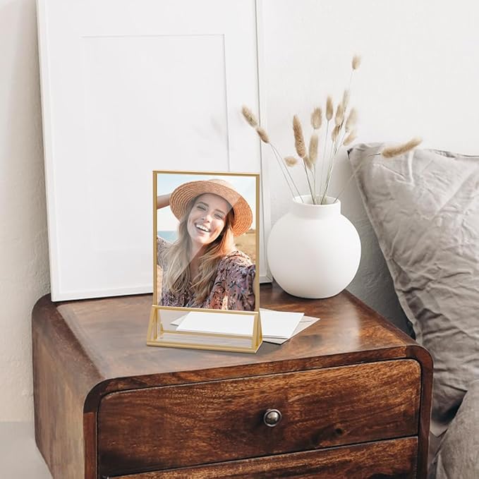 PPH-Sisy 12 Pack Acrylic Sign Holder 5x7, Gold Frame Double Sided Display Stand, Clear Sign Holder Table Plastic Paper Holder, Acrylic Frames for Home Office Shop Photo Frames