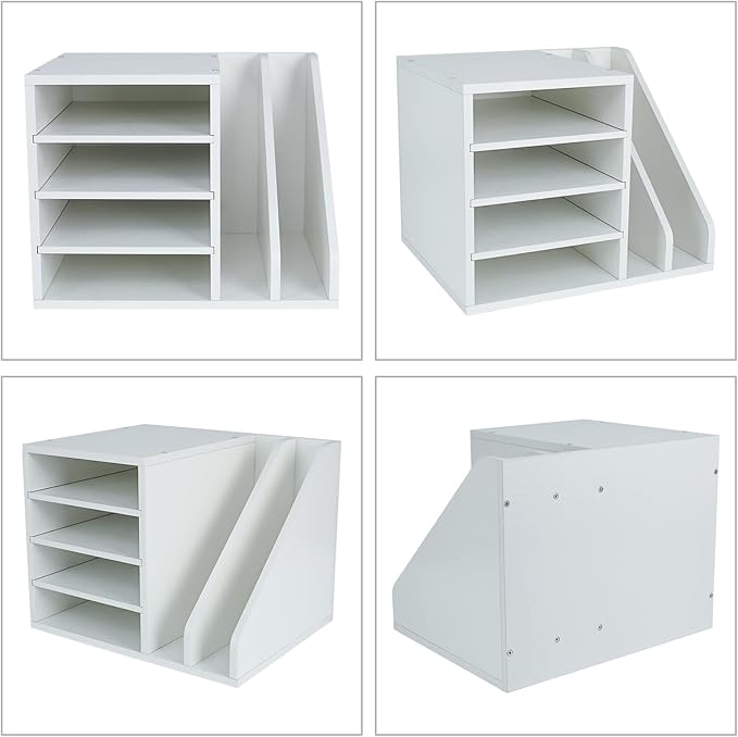PAG Wood Desktop File Holder Organizer Mail Sorter, White, 15.35" W x 12.16" D x 11.81" H