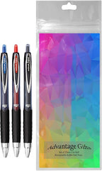 Advantage Gifts Signo 207 Roller Ball Retractable Gel Pens, Medium Point (0.7mm), Black Blue And Red Ink, 3 Count, Bundle with Plastic Reusable Pouch