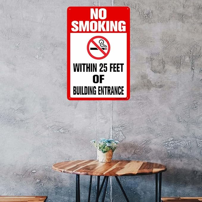 Locmorly No Smoking Within 25 Feet Of Building Entrance Sign, 12x16 Inch, Aluminum Sign