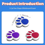 Quixorblex 3 Pcs Dry Erase Eraser Magnetic Teacher Supplies Cat Paw Shape Whiteboard Eraser Mini Whiteboard Erasers for Classroom Office(Color Random)