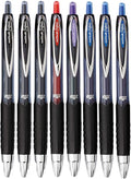 Advantage Gifts Signo 207 Roller Ball Retractable Gel Pens, Medium Point (0.7mm), Black Blue Red And Purple Ink, 8 Count, Bundle with Plastic Reusable Pouch