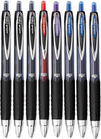 Advantage Gifts Signo 207 Roller Ball Retractable Gel Pens, Medium Point (0.7mm), Black Blue Red And Purple Ink, 8 Count, Bundle with Plastic Reusable Pouch