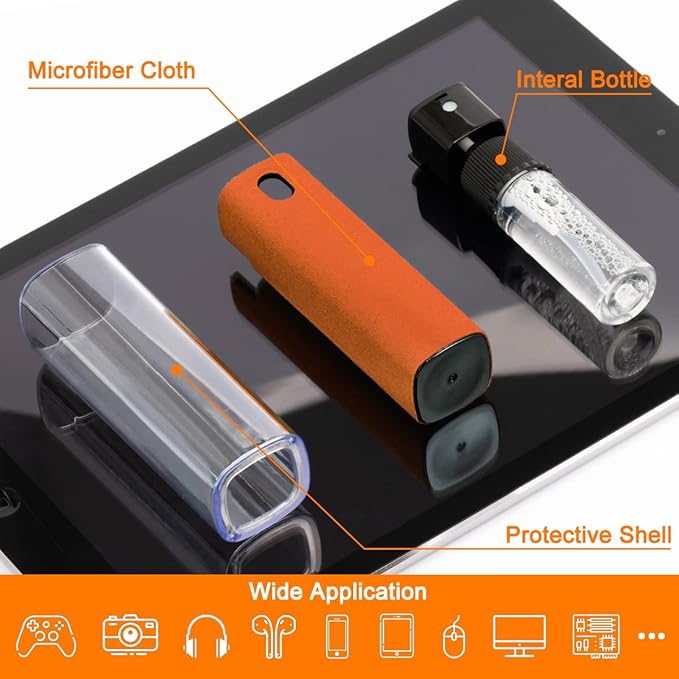 Screen Cleaner Touchscreen Mist Spray, walrfid Cleaning Kit for Electronic Smart Phone TV, Laptop, Tablet, PC, Computer Monitor Flat LCD, Eyeglasses, Compatible with iPhone iPad MacBook Pro (Orange)