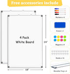 AMUSIGHT 4 Pack Double-Sided Magnetic Whiteboard, 24" x 18" Dry Erase Board, Aluminum Frame White Board for Wall, Hanging Mounting White Board Dry Erase Marker Board for Office, School, Home