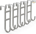 FYY Over The Door Hooks - 4 Pack Heavy Duty Dual-Hook Organizer Hanger with Non-Slip Rubber for Towels, Clothes, Hats & Bags Use in Bathroom, Bedroom, Kitchen - Fits Interior Doors Up to 1.6" Grey