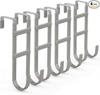 FYY Over The Door Hooks - 4 Pack Heavy Duty Dual-Hook Organizer Hanger with Non-Slip Rubber for Towels, Clothes, Hats & Bags Use in Bathroom, Bedroom, Kitchen - Fits Interior Doors Up to 1.6" Grey