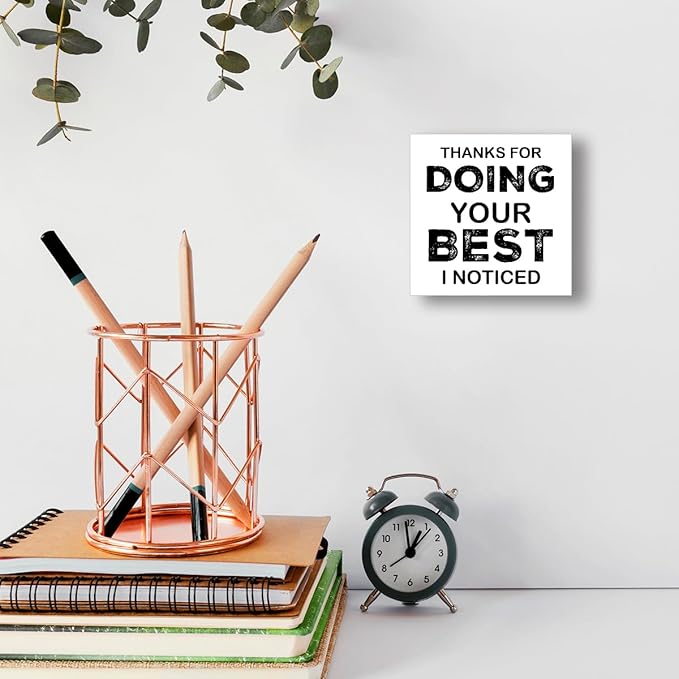 WUZYOU Workplace Wooden Block Sign "Thanks For Doing Your Best I Noticed" 5x5x1 INCH Sign, Employee Recognition Plaque, Motivational Office Decor Gift