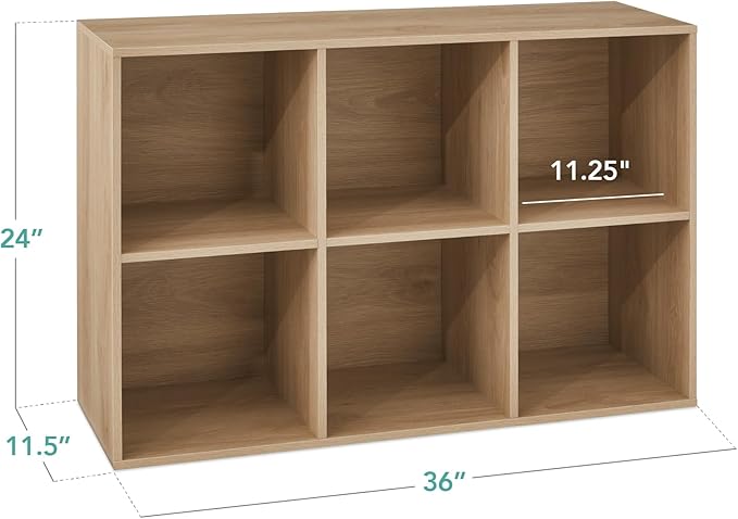 Best Choice Products 6-Cube Storage Organizer, 11in Shelf Opening, Bookcase, Display Shelf, Customizable w/ 3 Removable Back Panels – Light Oak